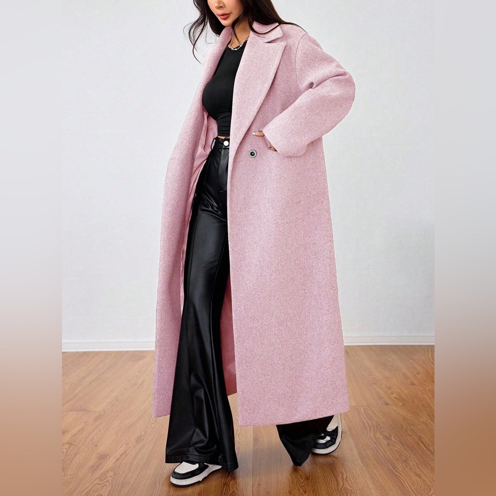 Luxury Longline Peacoat Full Length Double Breasted Winter Coat baby pink - Picture 3 of 5